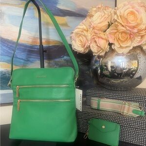 Anne Klein Vibrant Green Crossbody Bag+ Mini Wallet